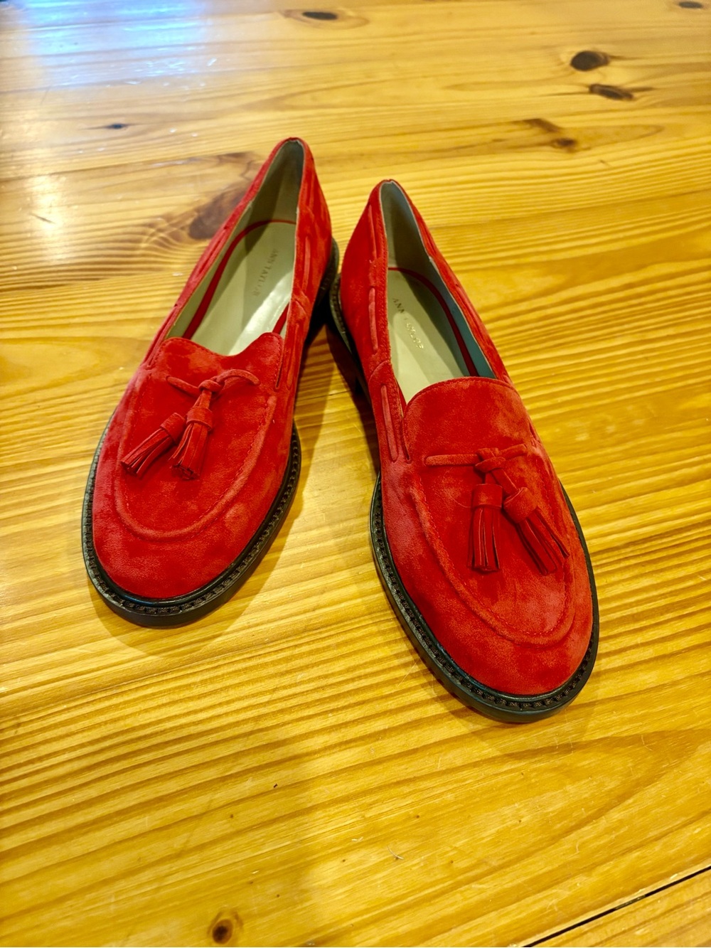 Ann Taylor Red Suede Tassel Loafers
